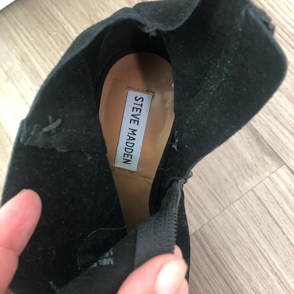 Steve Madden Black Suede Peep Toe Bootie - Picture 4 of 5